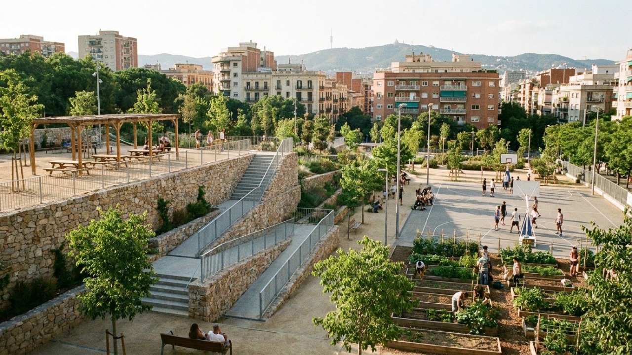 Barcelona oficializou: vai construir um grande pulmão verde de 10.000 metros quadrados que transformará o município com hortas, terraços e um belo percurso debaixo do viaduto Projeto urbanístico de Barcelona integra áreas verdes e habitação popular para revitalizar a região de Vallcarca.