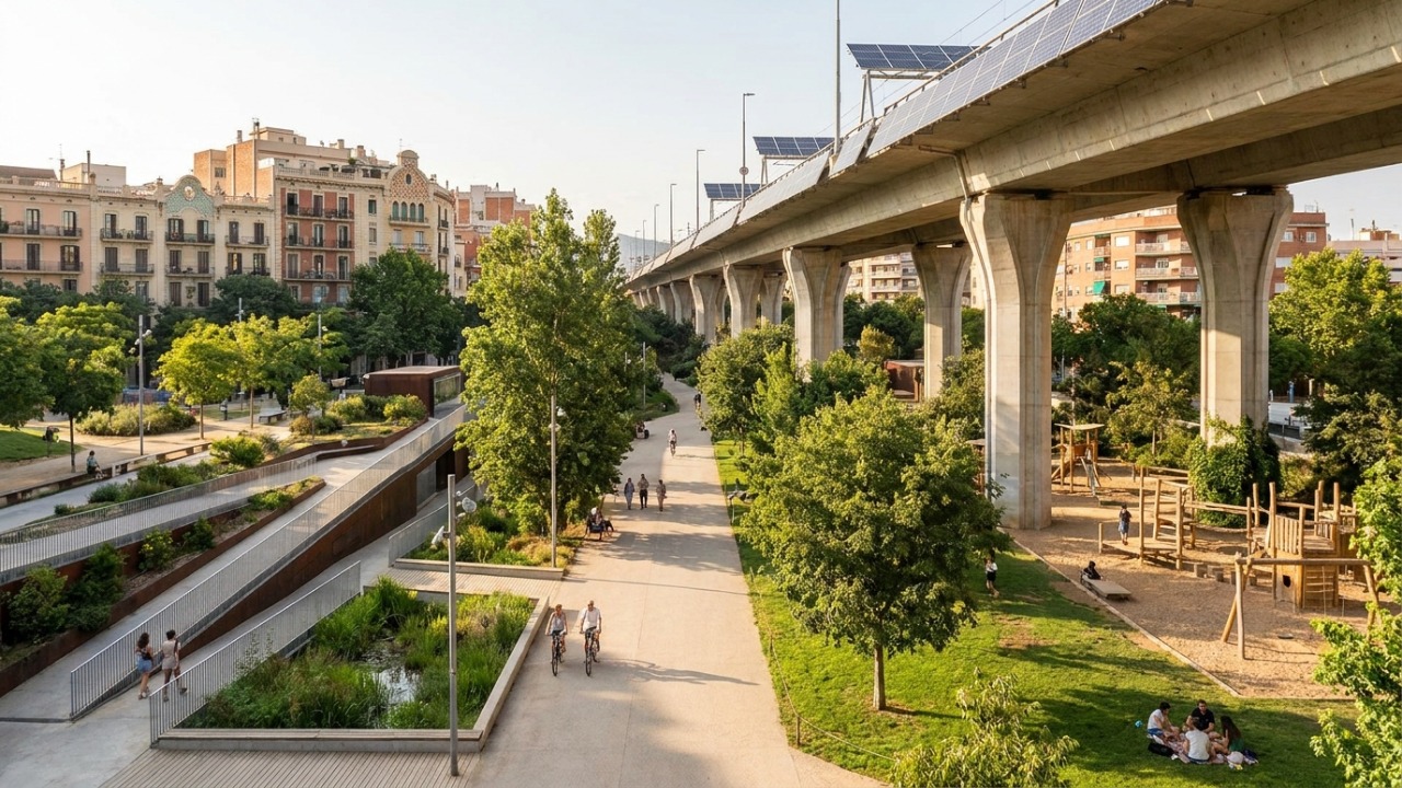 Barcelona oficializou: vai construir um grande pulmão verde de 10.000 metros quadrados que transformará o município com hortas, terraços e um belo percurso debaixo do viaduto O novo Parc Central de Vallcarca visa mitigar o calor urbano com uma robusta infraestrutura climática.