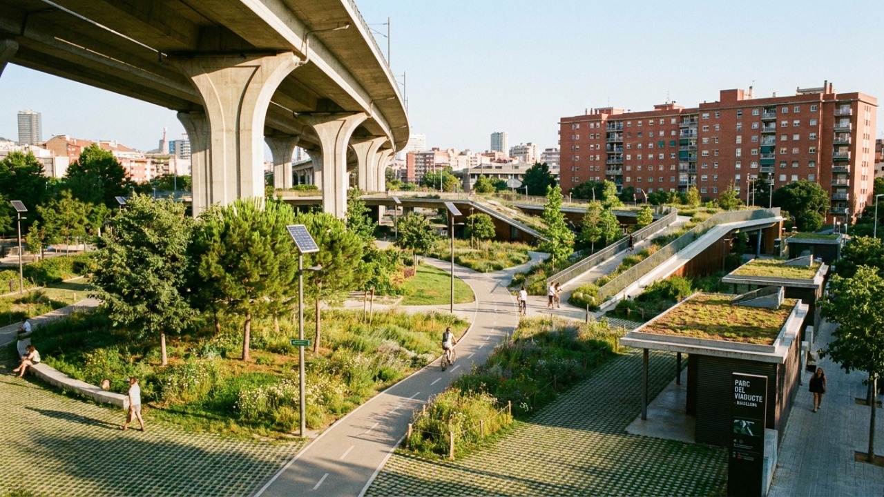 Barcelona oficializou: vai construir um grande pulmão verde de 10.000 metros quadrados que transformará o município com hortas, terraços e um belo percurso debaixo do viaduto Barcelona aprova a criação de um parque sustentável de dez mil metros quadrados em Vallcarca.