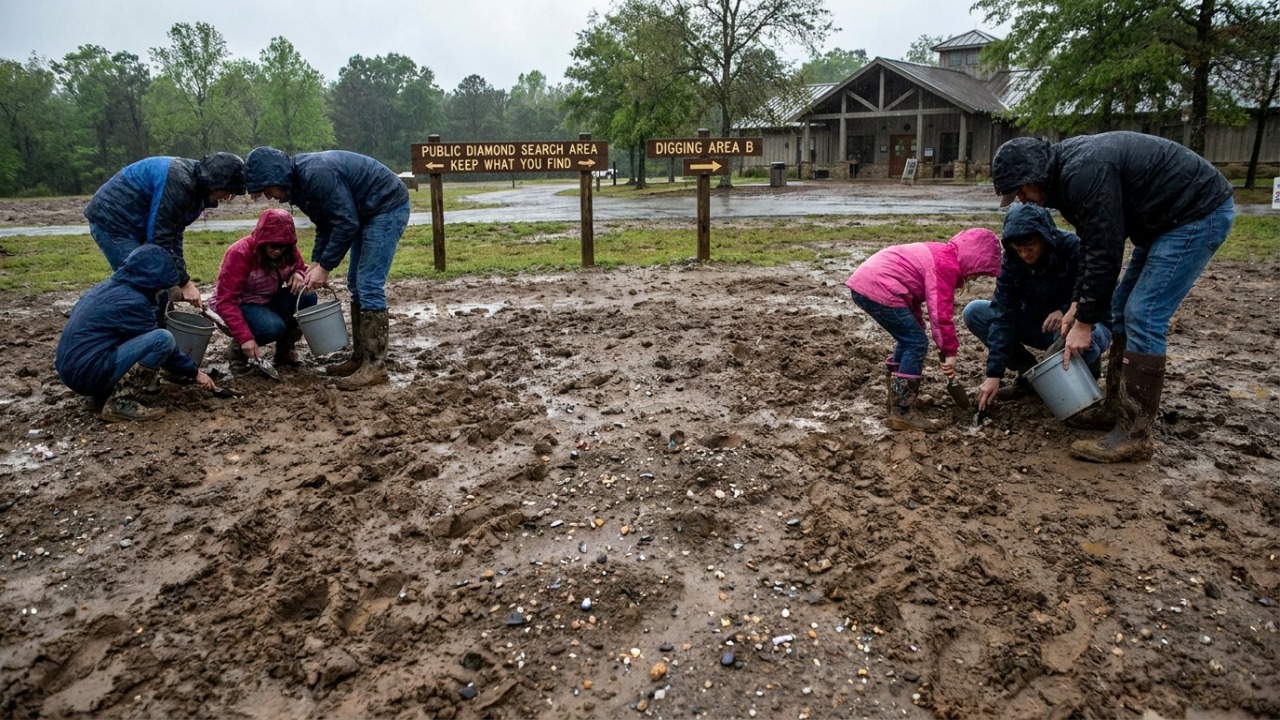 Um turista de Nova York acha um diamante do tamanho de um dente humano, e um passeio comum vira uma história de geologia única na vida Campo vulcânico no Arkansas permite que visitantes encontrem diamantes naturais em sua fonte original.