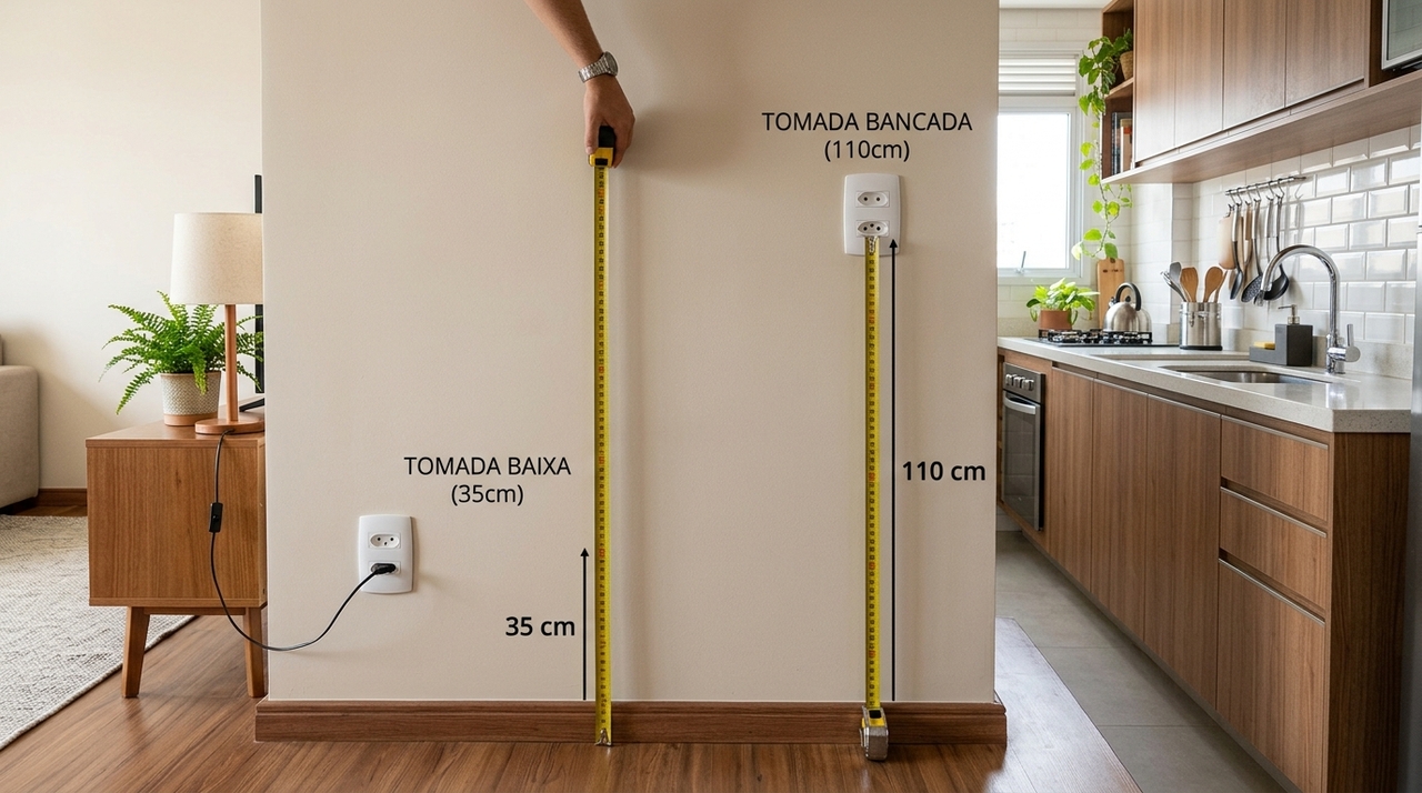 A que altura do chão são instaladas as tomadas elétricas e por que isso é importante?