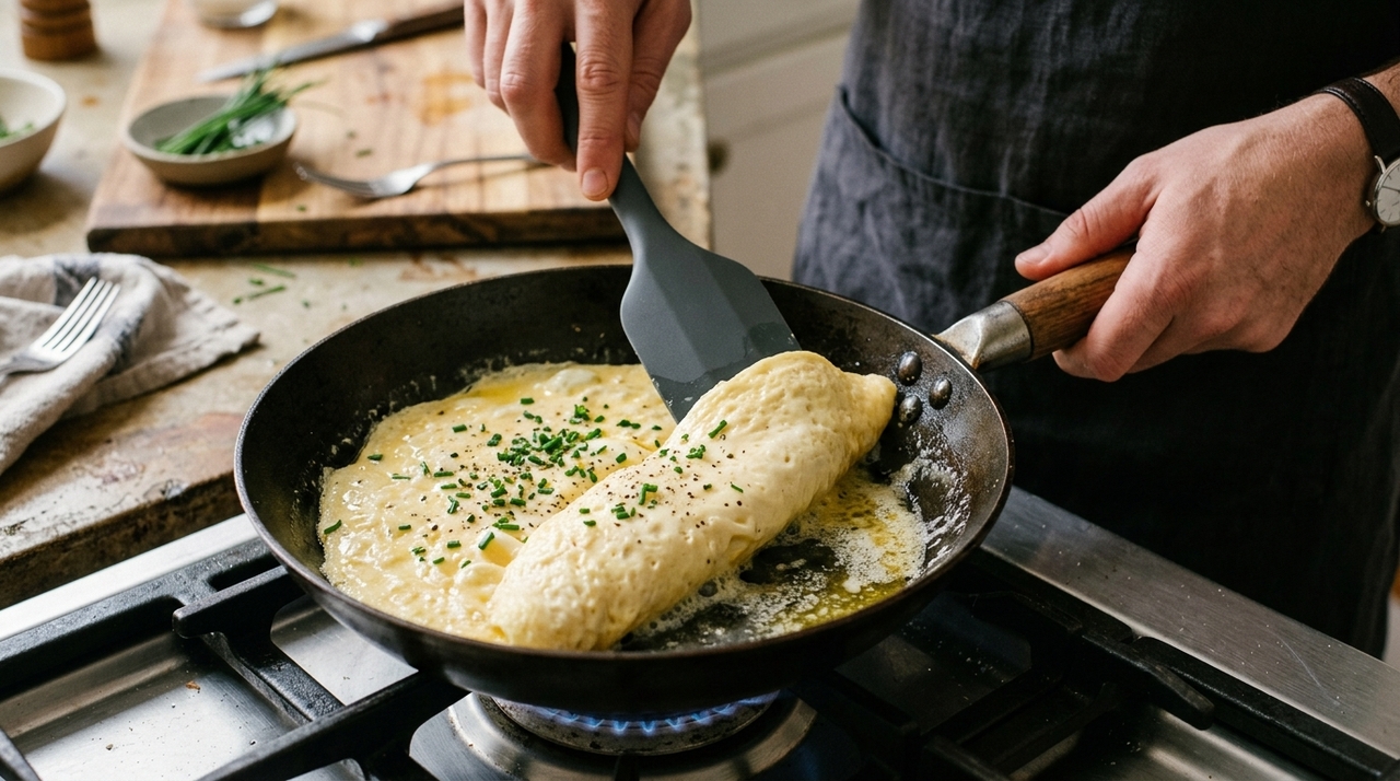 Os franceses concordam: “Para deixar o omelete mais macio e com sabor equilibrado, o segredo é adicionar uma colher de creme de leite antes de bater os ovos.”
