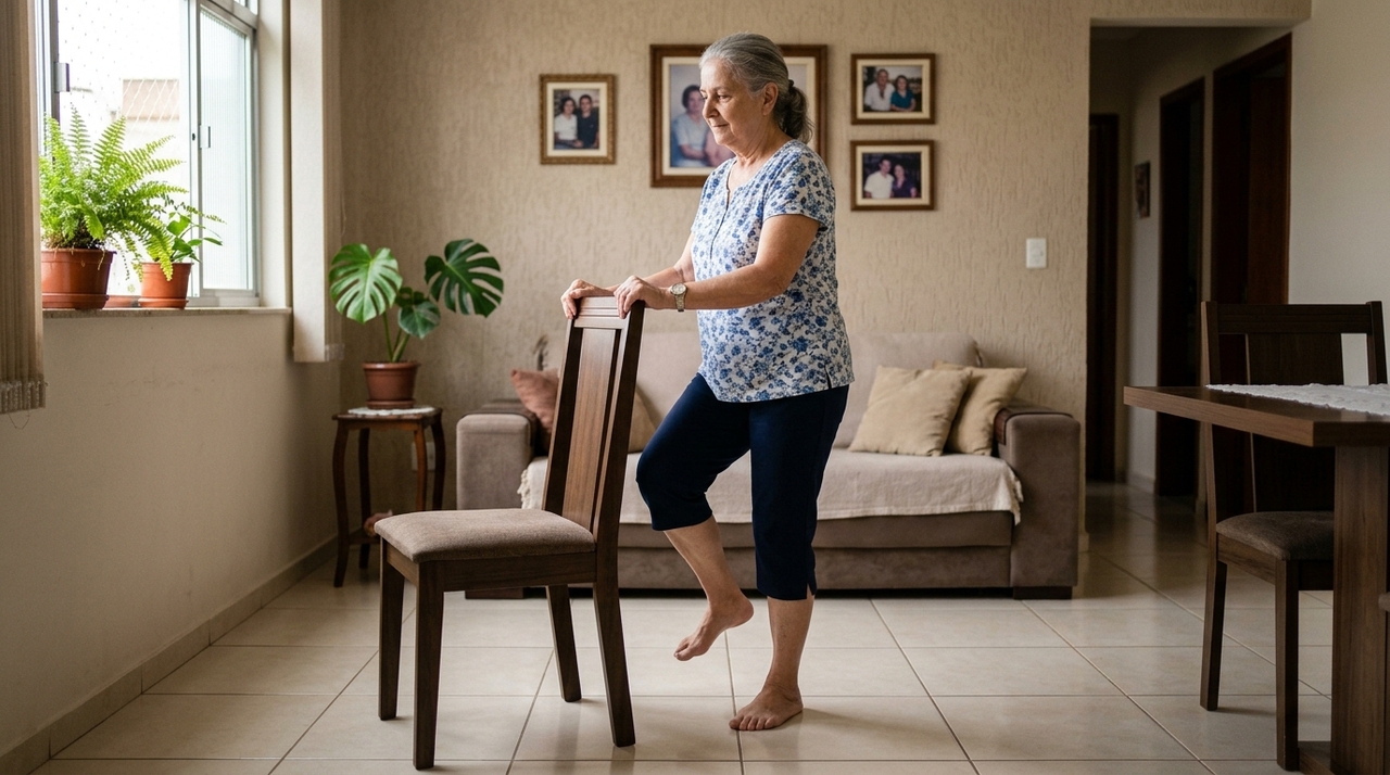 Adeus à esteira: o melhor exercício funcional em casa para pessoas com mais de 60 anos melhorarem o equilíbrio sem impacto