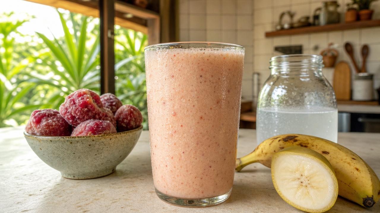 A fruta brasileira quase esquecida que tem muito mais vitamina C que a laranja e está voltando às feiras Mistura com banana e água de coco suaviza a acidez do camu-camu.
