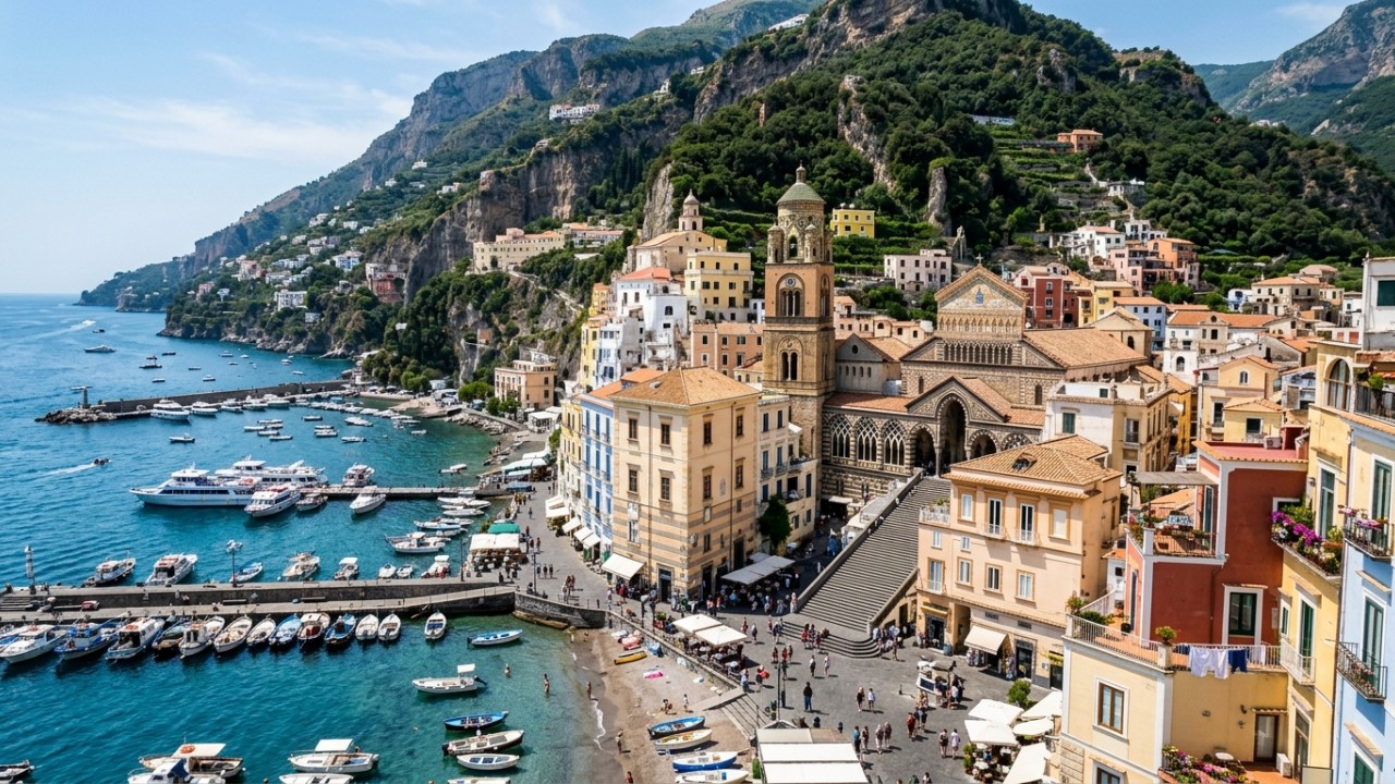 O imponente Duomo de Amalfi preserva tesouros históricos e lendas de proteção que encantam os visitantes. – Imagem gerada por IA