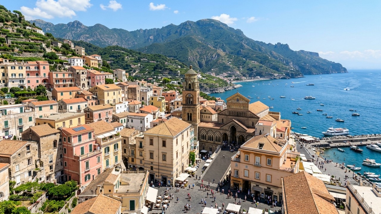 A Costa Amalfitana combina o charme de suas ruelas medievais com paisagens deslumbrantes do Mediterrâneo. – Imagem gerada por IA