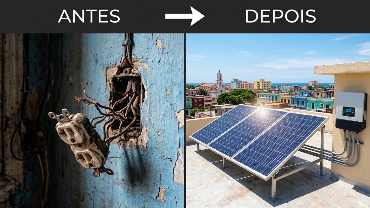 Instalados diretamente nos veículos comerciais, os painéis fotovoltaicos geram energia contínua sob o sol cubano e oferecem maior autonomia aos condutores que enfrentam apagões e escassez de combustível. – Imagem gerada por IA