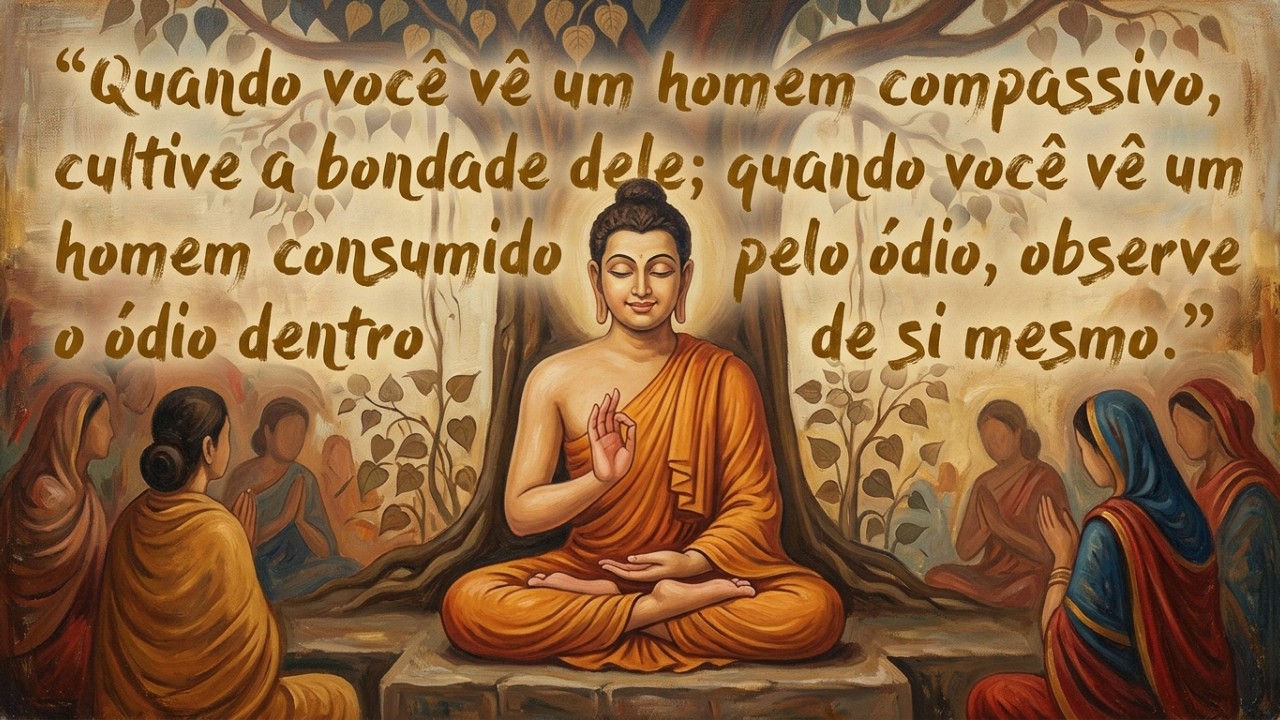 Buda, sábio mestre indiano e guia espiritual, já ensinava por volta de 500 a.C.: “Quando vires um homem compassivo, cultiva sua bondade; quando vires um homem tomado pelo ódio, observa o ódio dentro de ti.” A filosofia budista oferece ferramentas práticas para manter a paz interior diante de provocações externas. – Imagem gerada por IA