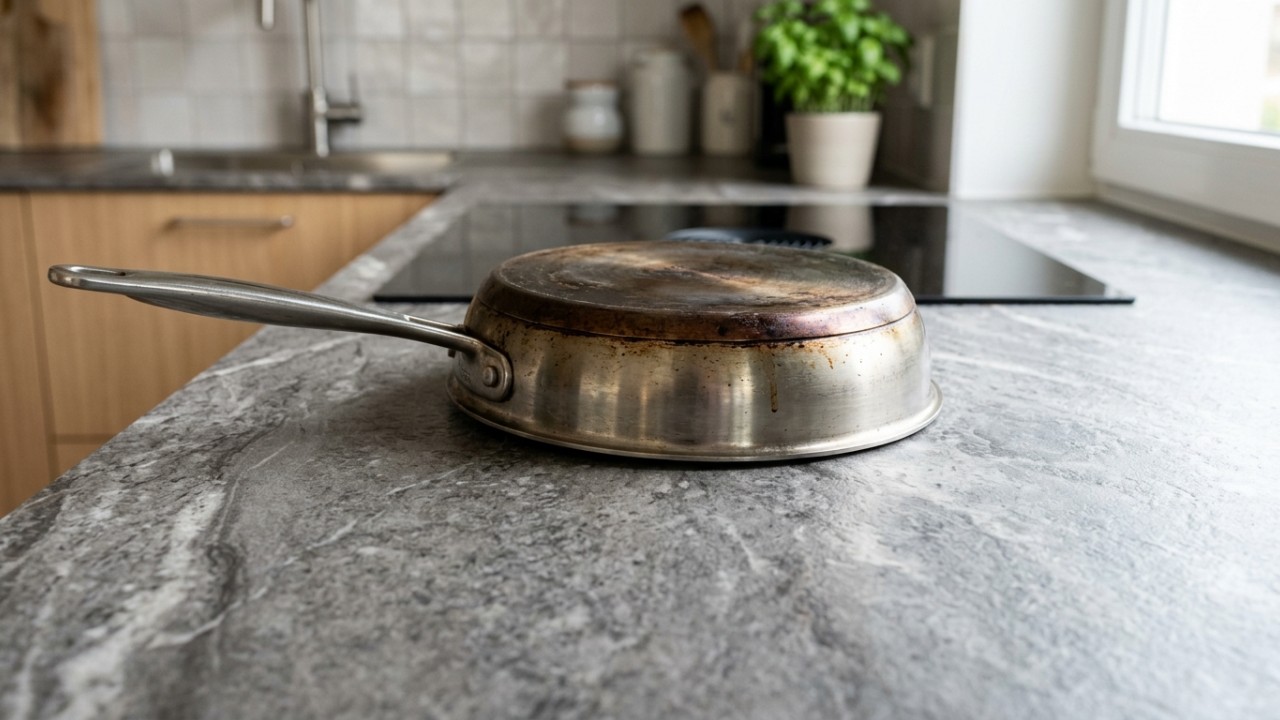 A pedra sinterizada substitui o mármore tradicional ao unir alta resistência e a sofisticação que a sua cozinha merece. – Imagem gerada por IA