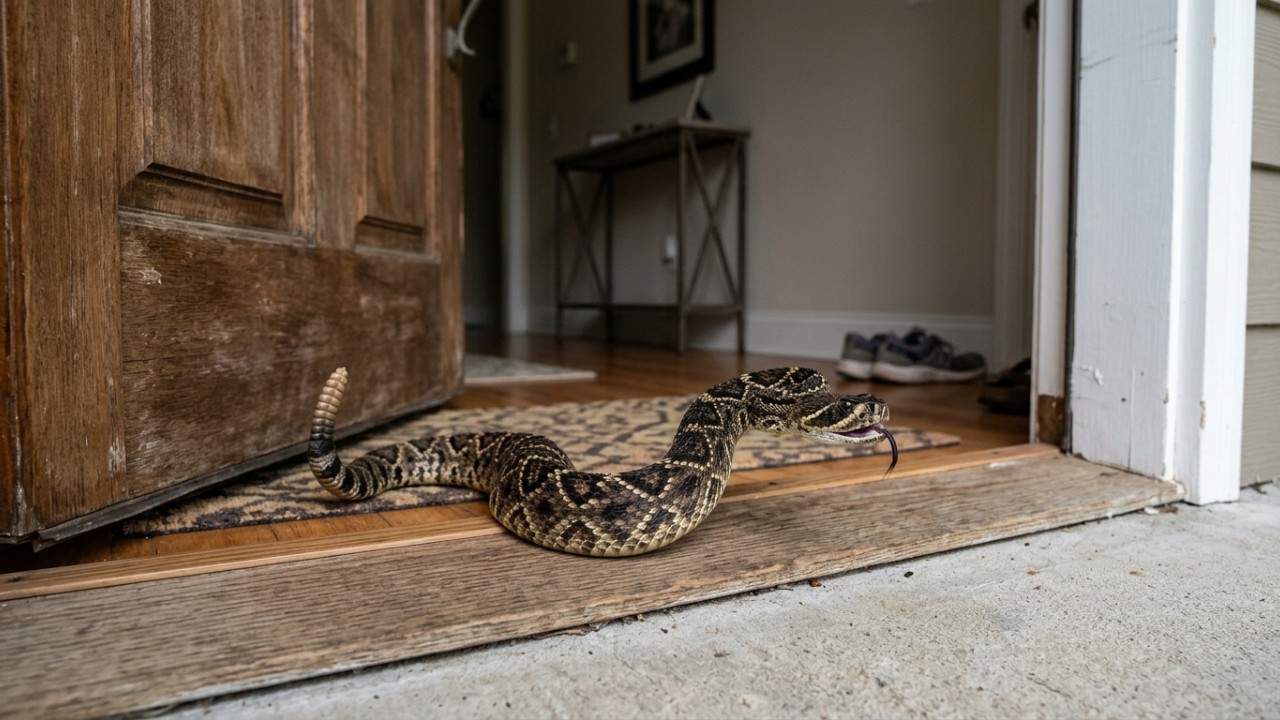 Fechar vãos e portas de forma adequada impede a entrada de cobras em busca de abrigo e umidade. – Imagem gerada por IA