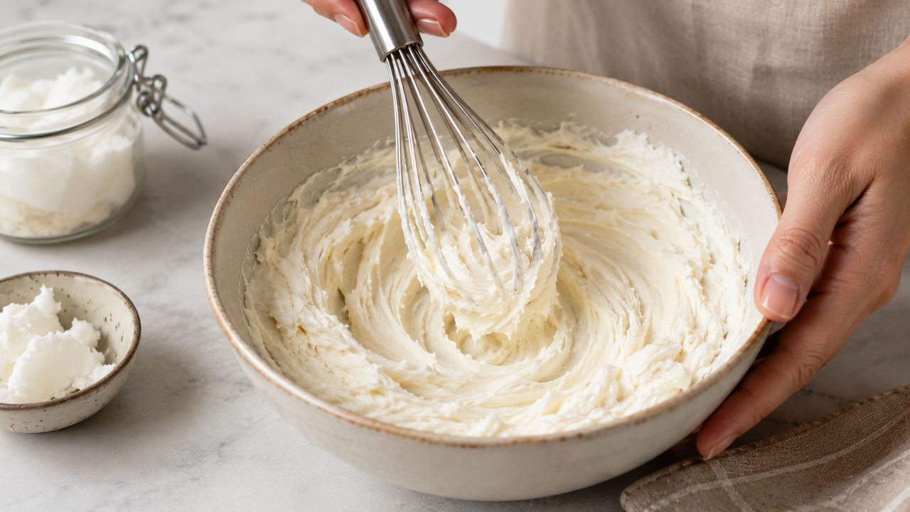 Resfriar o creme por 20 minutos e batê-lo após o resfriamento garante uma textura leve e macia.
