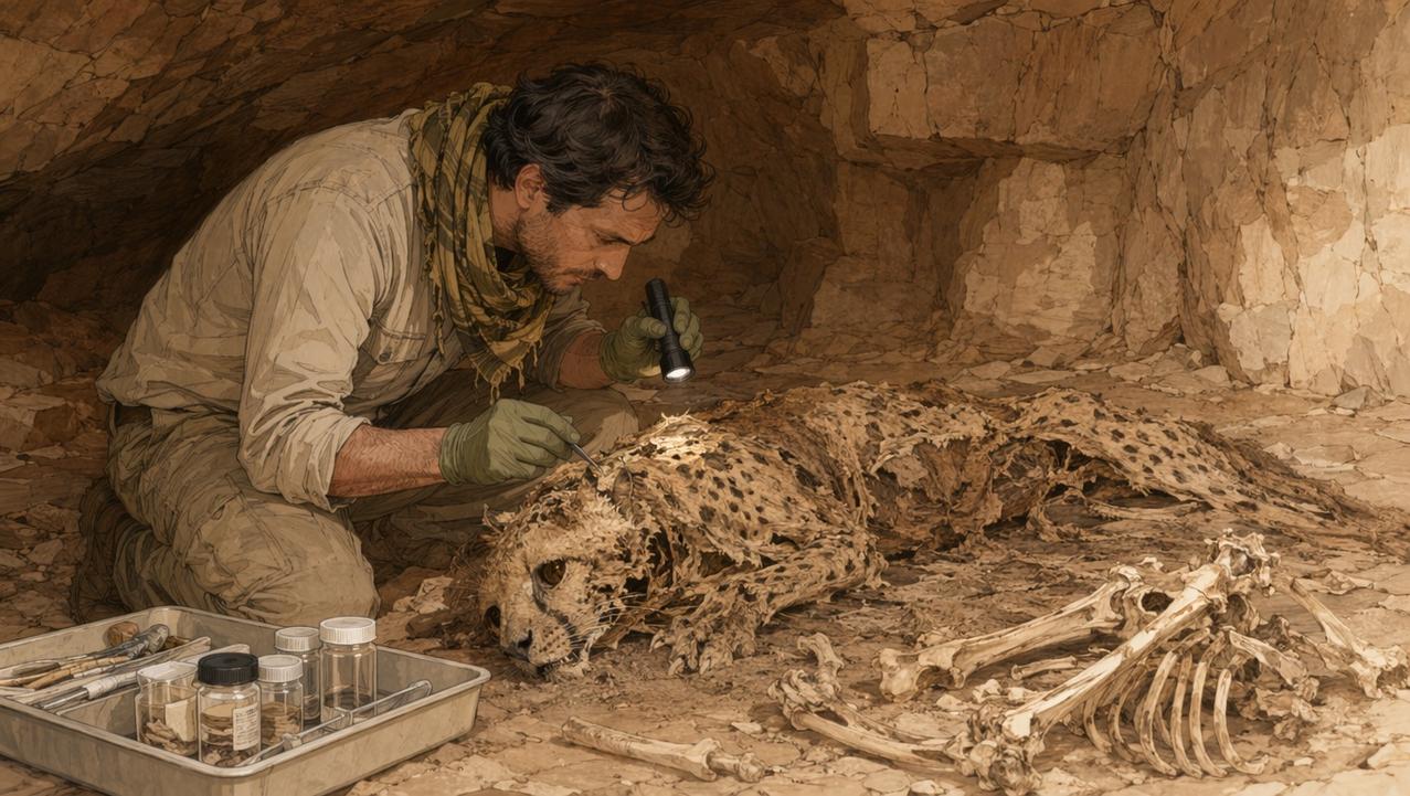Em uma caverna isolada perto de Arar, no extremo norte da Arábia Saudita, encontraram corpos completos de guepardos mumificados naturalmente, e os cientistas continuam profundamente impressionados com o quão impossível é preservá-los Análises no abrigo rochoso ajudam a explicar DNA e mumificação natural.