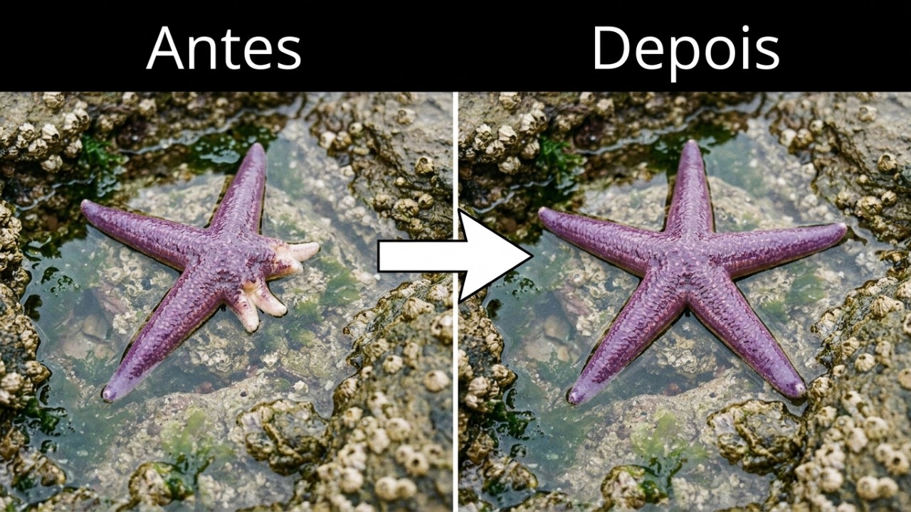 Certas espécies de estrelas-do-mar possuem a capacidade de se partir ao meio voluntariamente para gerar clones e acelerar o crescimento populacional. – Imagem gerada por IA