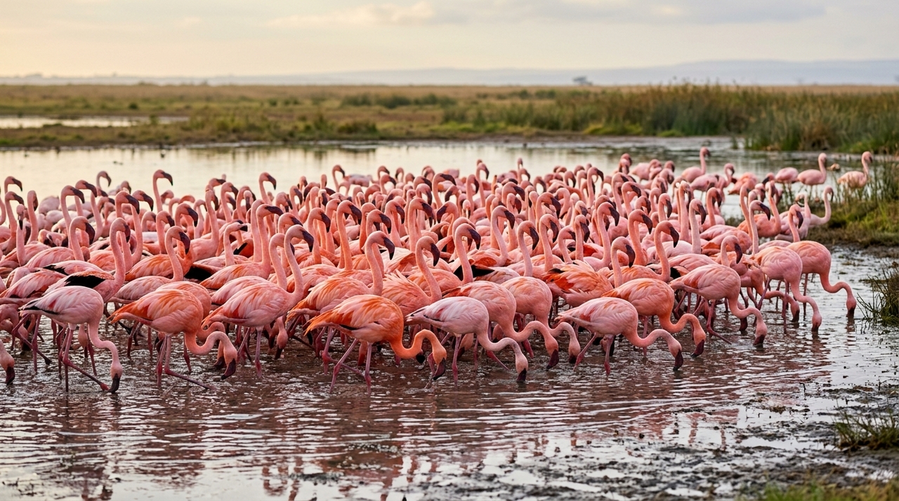 Flamingos são aves altamente sociais.