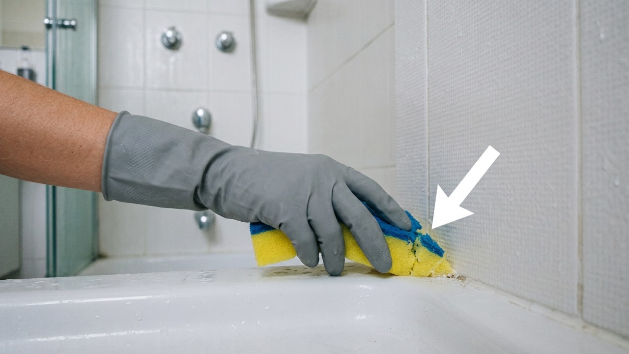 Reutilize esponjas de banho usadas para facilitar a limpeza de áreas difíceis do banheiro. – Imagem gerada por IA