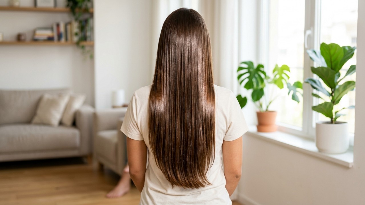 Manter as cutículas seladas com um pH equilibrado é o segredo para reter a hidratação e garantir o brilho espelhado do cabelo. – Imagem gerada por IA