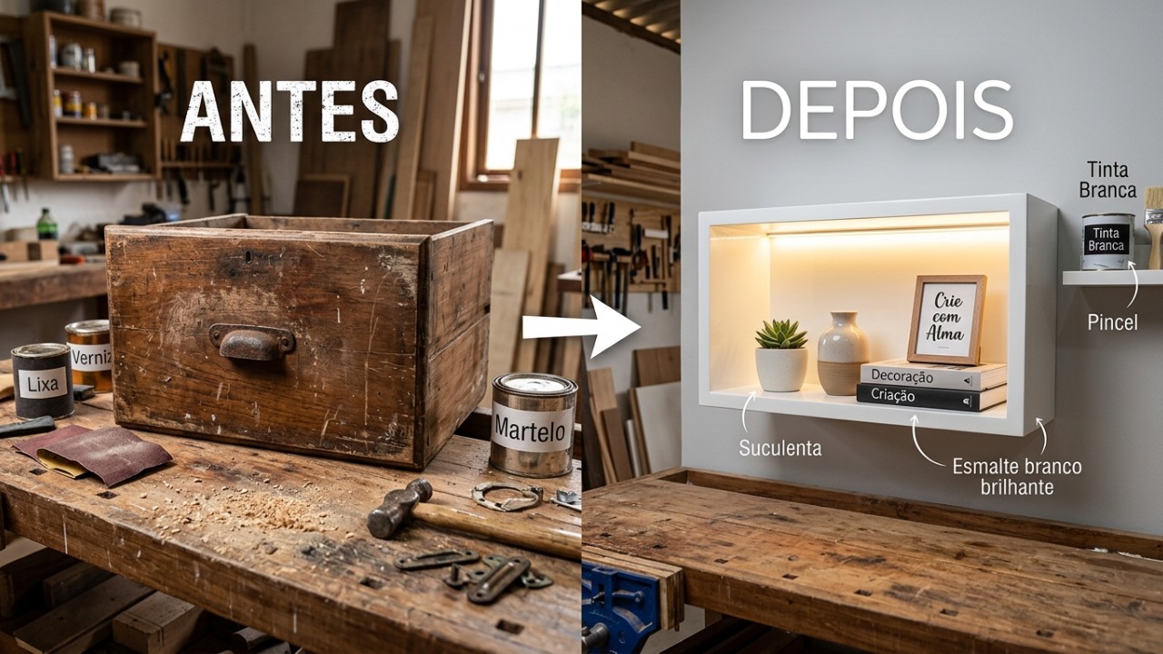 A prática do upcycling e do artesanato criativo permite reaproveitar materiais antigos para criar nichos modernos e organizadores cheios de estilo. – Imagem gerada por IA