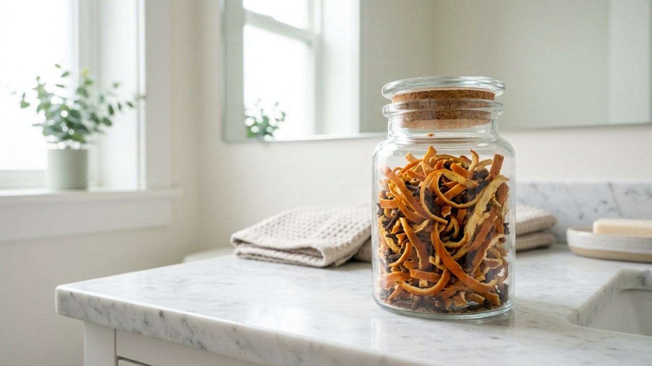 Utilizar aromatizadores naturais com cascas de laranja secas renova as energias e traz frescor para a rotina da casa. – Imagem gerada por IA