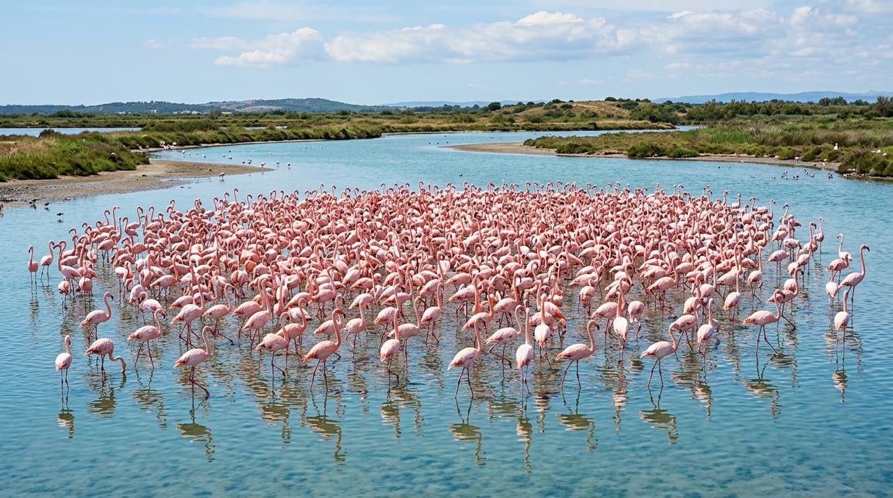 Flamingos são aves altamente sociais.
