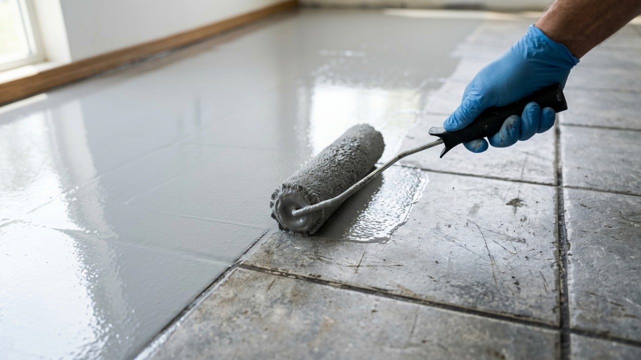 Como pintar pisos antigos e renovar uma cozinha, banheiro ou área de serviço sem quebrar nada A escolha da tinta epóxi ideal garante a renovação rápida de pisos cerâmicos antigos sem a necessidade de reformas ou quebra-quebra. – Imagem gerada por IA