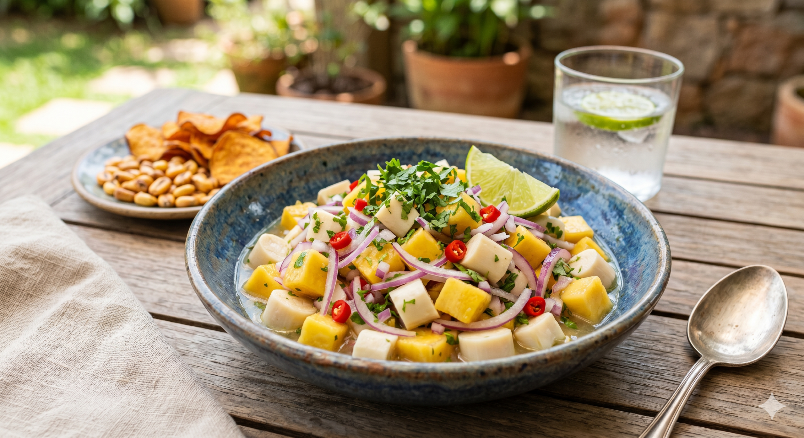 Ceviche de banana-da-terra e palmito que surpreende no sabor e na textura