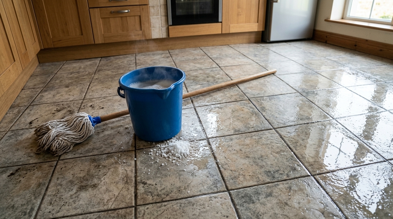 Sal na água para limpar o chão costuma significar a adição de sal grosso em um balde com água morna, às vezes combinada com detergente neutro ou limpador multiuso.