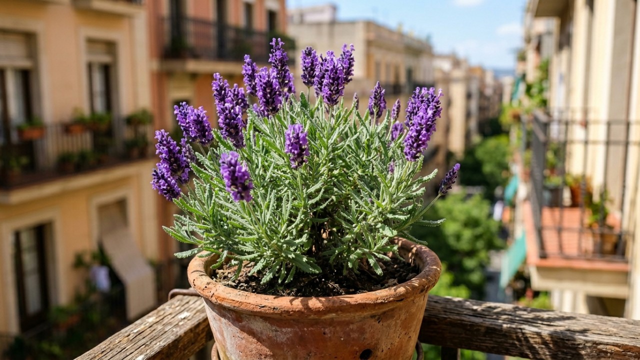 O cultivo bem-sucedido da lavanda em vasos exige atenção à drenagem e exposição solar. – Imagem gerada por IA