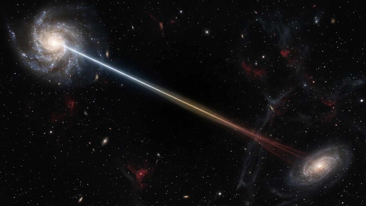 A hipótese da luz cansada oferece uma nova interpretação para o desvio para o vermelho e a perda de energia dos fótons pelo cosmos. – Imagem gerada por IA
