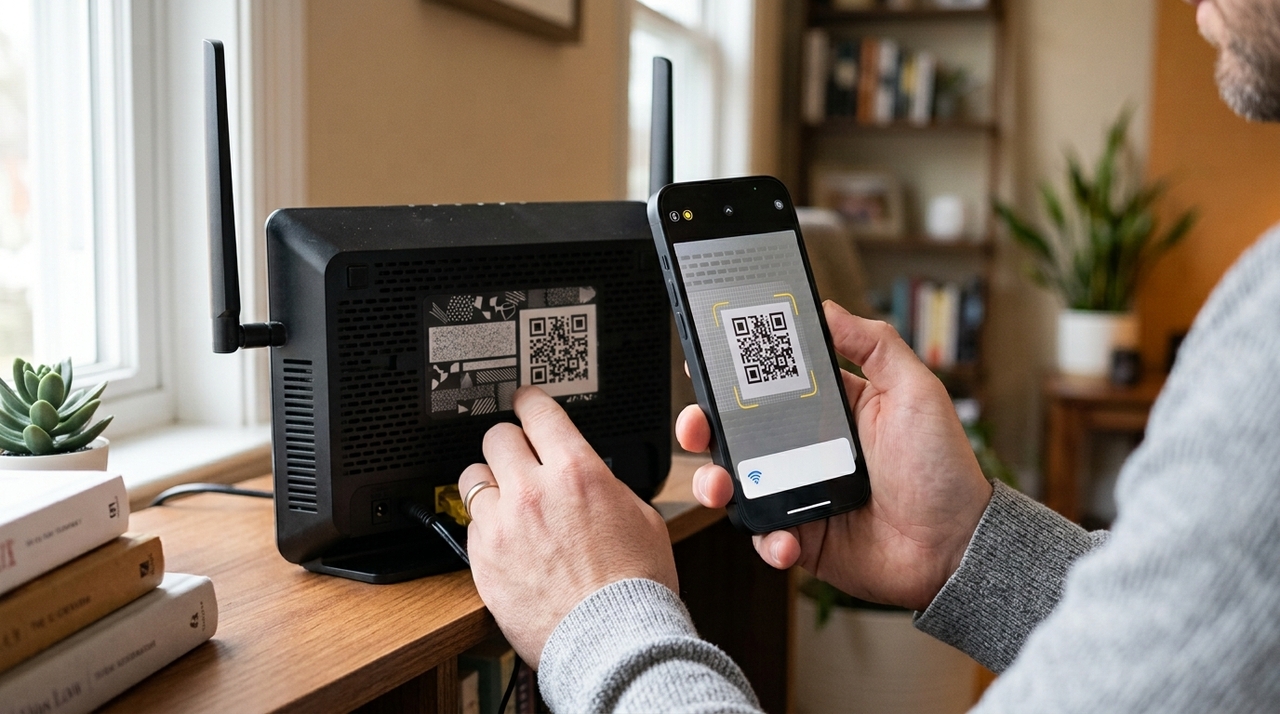 Muitos roteadores modernos trazem um QR Code impresso na etiqueta do aparelho ou no aplicativo de gerenciamento da internet