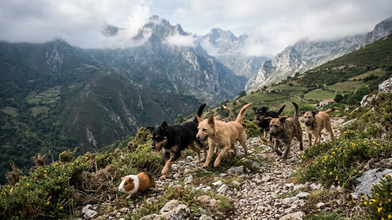 O monitoramento fotográfico revela que cães de vida livre estão atacando rebanhos e transmitindo doenças à fauna silvestre. – Imagem gerada por IA