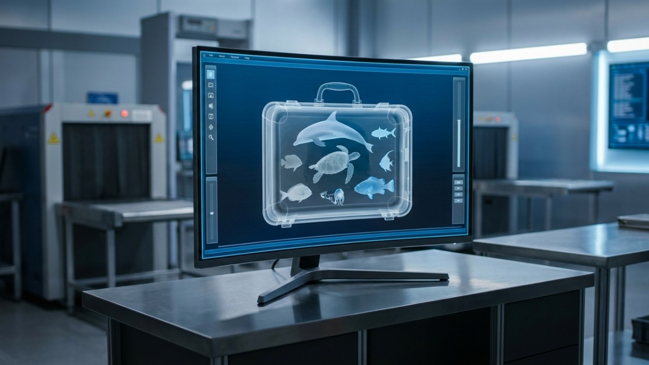 Tecnologia de escaneamento 3D identifica mercadorias ilegais e protege a biodiversidade oceânica. – Imagem gerada por IA