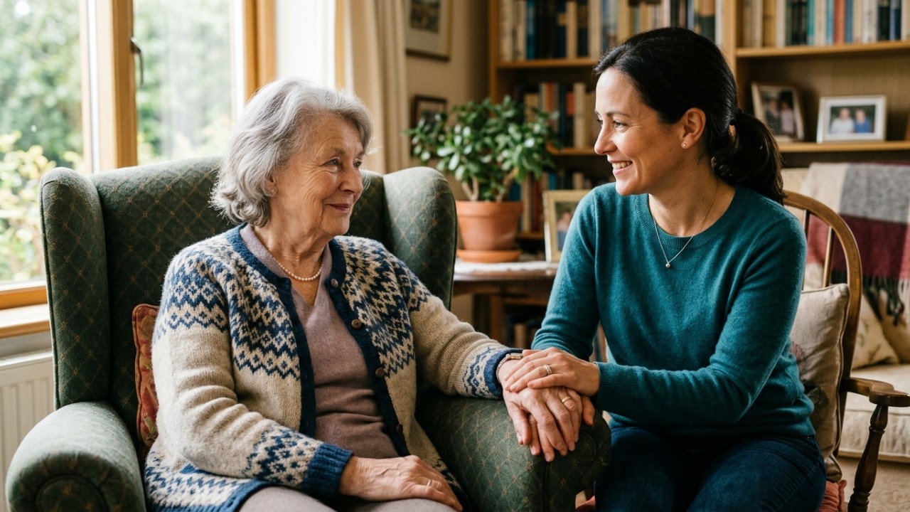 Muita gente não percebe que as mulheres que hoje chegam aos 70 anos muitas vezes são chamadas a falar sobre sentimentos que cresceram aprendendo a esconder A expressão das vivências reprimidas na terceira idade promove autonomia e dignidade familiar. – Imagem gerada por IA