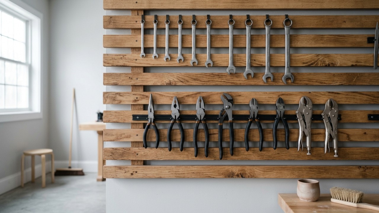 Transforme sobras de madeira em organizadores funcionais para sua garagem. – Imagem gerada por IA