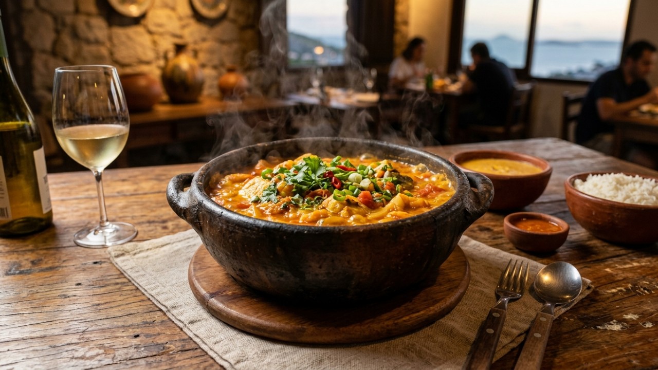O uso de utensílios de barro tradicionais distribui o calor uniformemente e intensifica os sabores de receitas autênticas. – Imagem gerada por IA