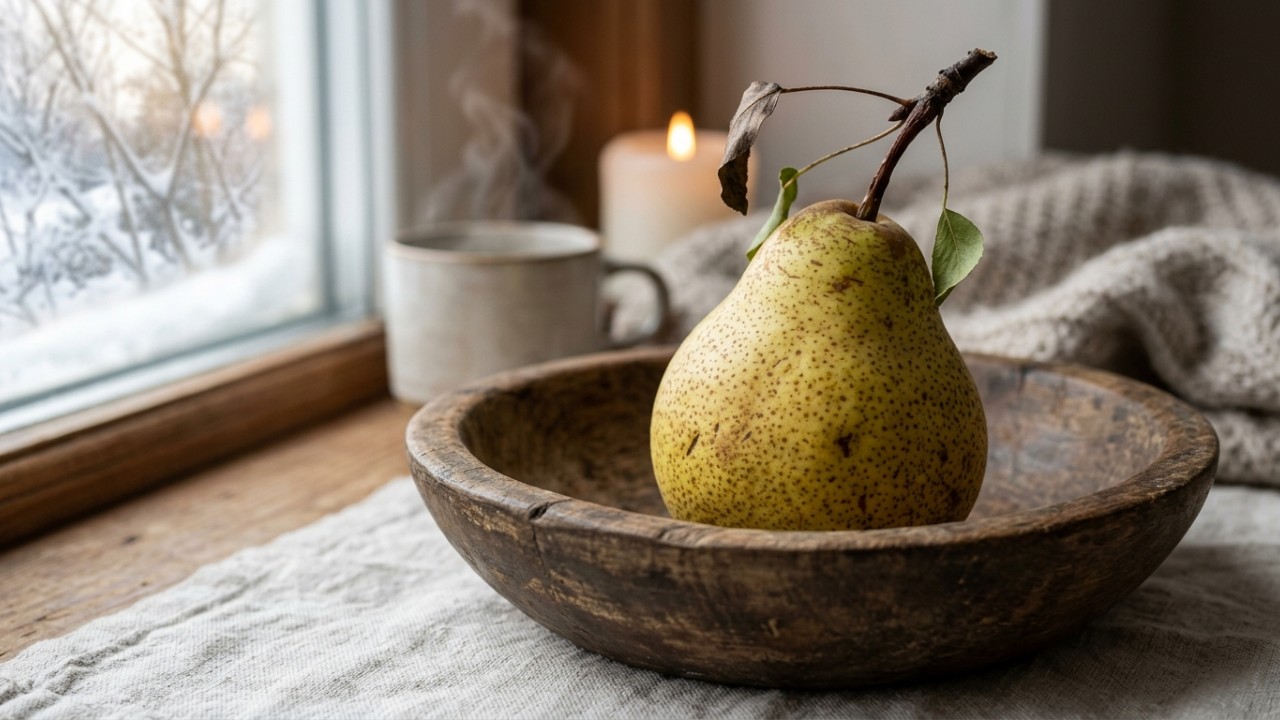 O cozimento lento com especiarias transforma a pera em uma sobremesa sofisticada e acolhedora para os dias frios. – Imagem gerada por IA