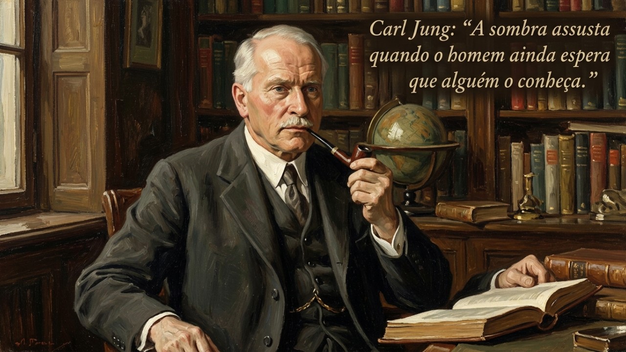 Carl Jung, psiquiatra suíço: “A sombra assusta quando o homem ainda espera que alguém se conheça por ele.” O incômodo que sentimos em relação aos outros revela aspectos ocultos da nossa própria mente. – Imagem gerada por IA