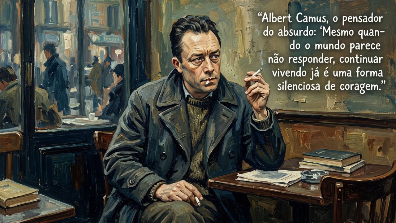 Continuar vivendo diante do silêncio do mundo é o maior ato de coragem segundo Albert Camus. – Imagem gerada por IA