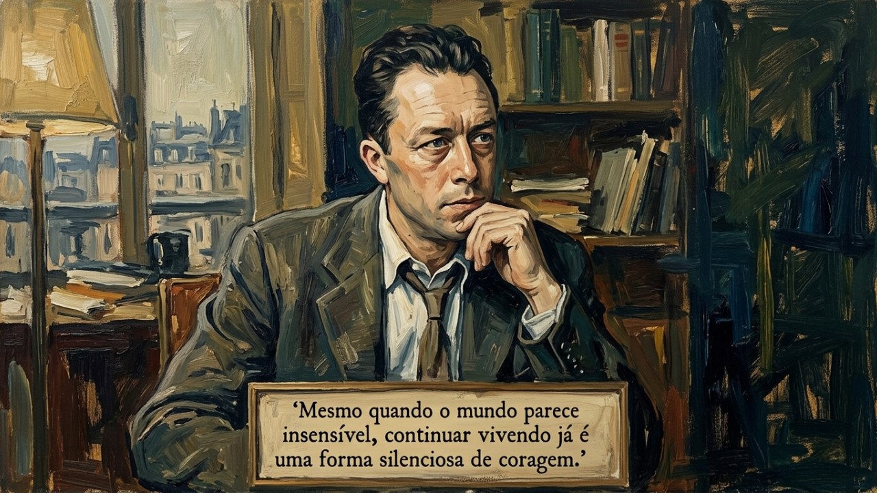 A filosofia do absurdo de Albert Camus nos lembra que persistir é nossa resposta mais valente. – Imagem gerada por IA