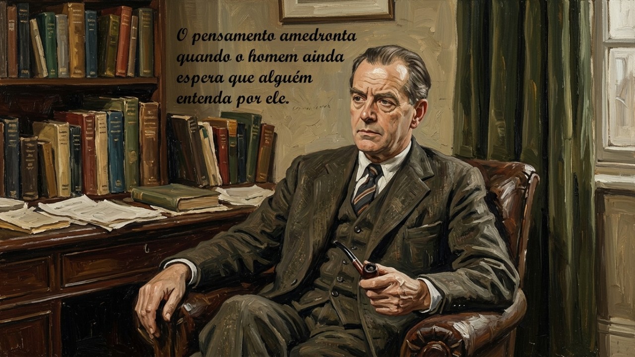 Wilfred Bion, psicanalista e médico britânico: “O pensamento assusta quando o homem ainda espera que alguém compreenda por ele.” A maturidade emocional depende da nossa capacidade de acolher as angústias sem delegar a terceiros a tarefa de pensar. – Imagem gerada por IA