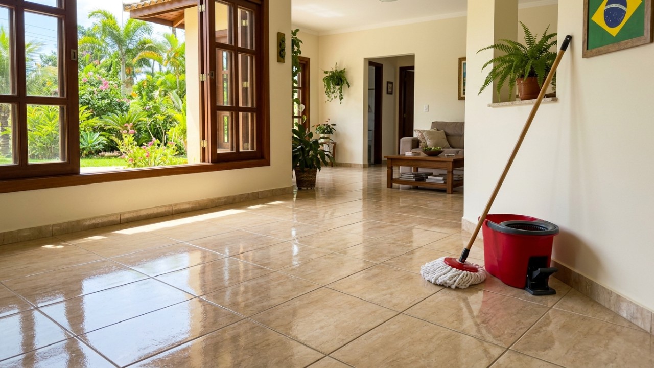 A escolha dos acessórios corretos aliada à ventilação natural garante uma secagem rápida e protege o piso por mais tempo. – Imagem gerada por IA