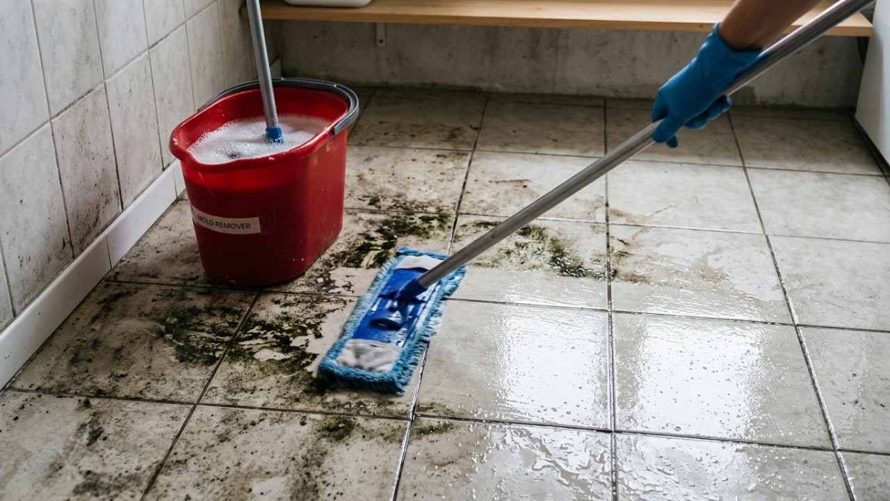 Estratégias simples e uma mistura caseira eficiente eliminam o mofo e resolvem o problema do piso grudento sem esforço. – Imagem gerada por IA