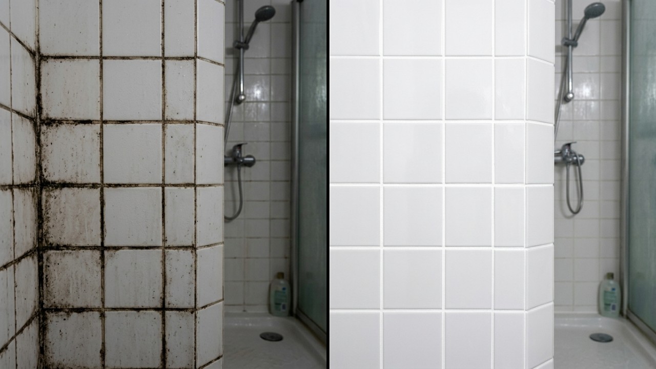 A aplicação de papel toalha com água sanitária elimina o mofo dos rejuntes de maneira simples e sem esforço. – Imagem gerada por IA
