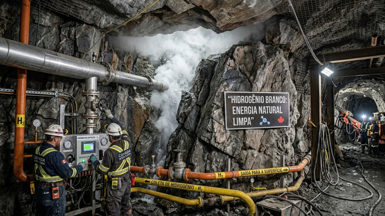 Rochas antigas no Escudo Canadiense liberam fluxo contínuo de hidrogênio natural com capacidade para abastecer centenas de lares anualmente. – Imagem gerada por IA