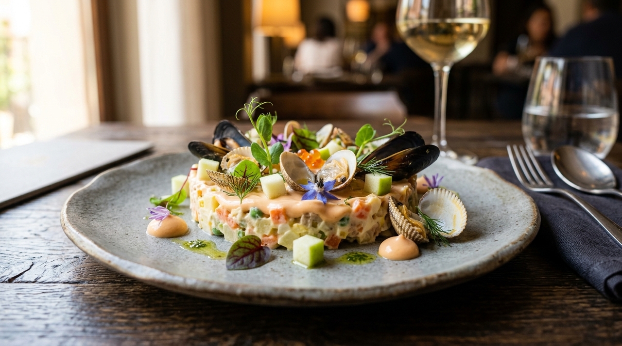 Jordi Roca, chef de 48 anos: “A melhor salada russa não é feita com maionese.” A lactonesa funciona como o eixo da receita.
