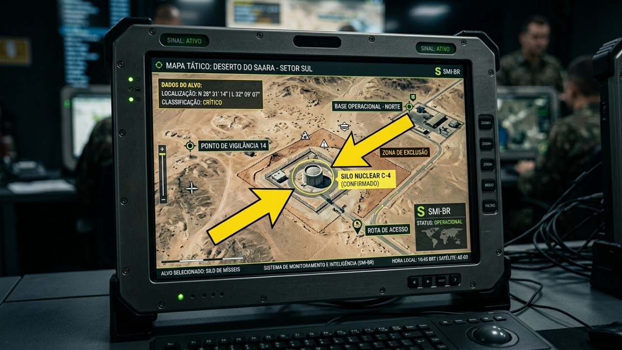 Imagens de satélite revelam a expansão de complexos militares chineses no deserto de Xinjiang. – Imagem gerada por IA