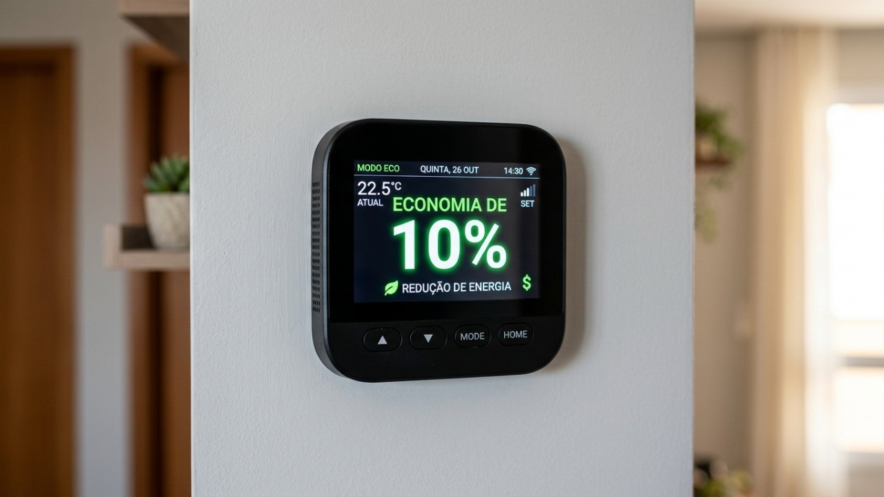 O ajuste correto do termostato no inverno garante conforto ideal e promove uma expressiva economia financeira no aquecimento residencial. – Imagem gerada por IA