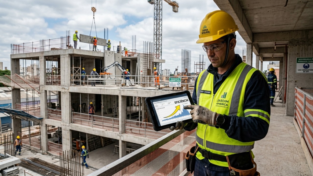 O projeto ViliaSprint² demonstra como a automação digital revoluciona a engenharia moderna ao otimizar o tempo e os recursos no canteiro de obras. – Imagem gerada por IA