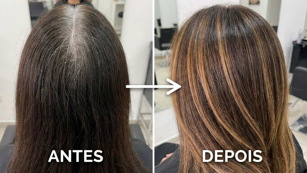 O método inovador suaviza a raiz grisalha de forma elegante, garantindo um visual leve e iluminado. – Imagem gerada por IA