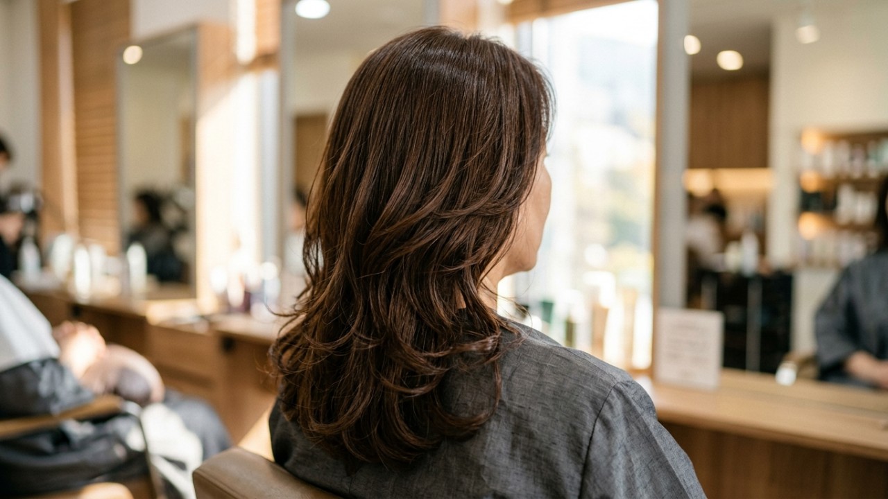Quais são os dois cortes de cabelo que as coreanas recomendam para suavizar o rosto depois dos 40 anos? As técnicas coreanas de corte trazem leveza e movimento para rejuvenescer o visual maduro. – Imagem gerada por IA