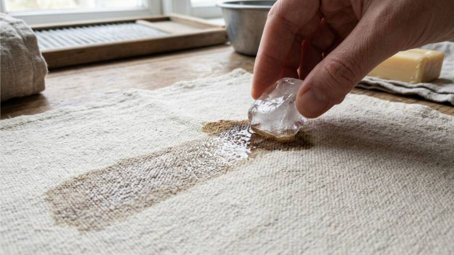 Passar gelo sobre manchas de tecido antes de lavar: por que isso pode facilitar a remoção da sujeira Manchas recentes respondem melhor ao contato com o frio